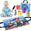 Alsatic Montessori Toys for 1 Year Old - 20PCS Cloth Toddler Fishing Game with Stacking Cups,Baby Color Sorting Toy 12-18 Months One Year Old Birthday Gift,Best Easter Gifts for 1-3 Year Olds (Blue)