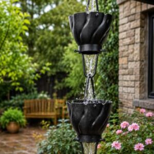 Aluminium Black Cup Rain Chain for Downspout, Flower Cup Design 8.5 feet