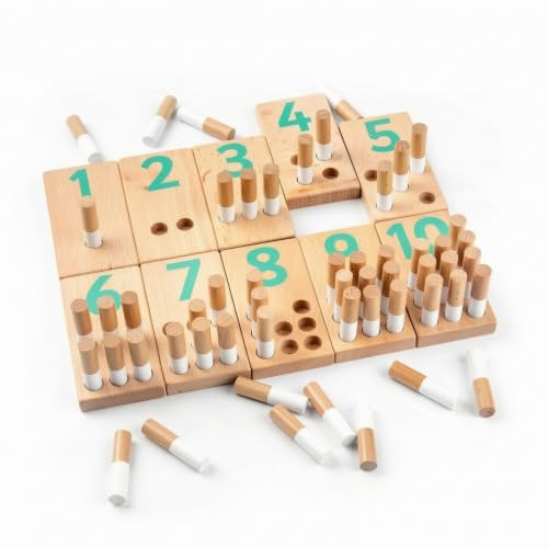 Amagogo Children Counting Board Math Board Peg Board Number Board Learning Board Beech Wood Pegs with Compact Rectangular Base Suitable for Preschool Classroom Homeschool Activities Work