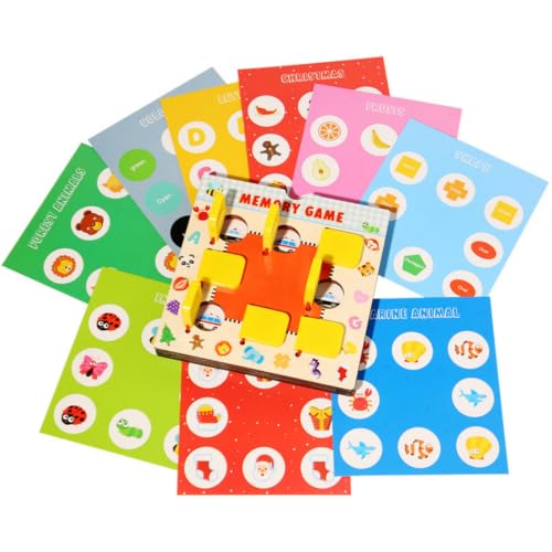 Amagogo Children Memory Game Wooden Matching Board Game with Hinged Flip Tiles Picture Prompt Cards Square Board Suitable for Parent Child Interaction Homeschool Classroom Learning, Small
