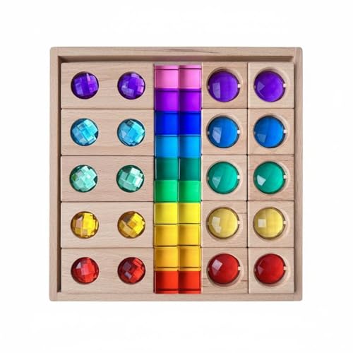 Amagogo Children Sensory Block Wooden Shape Sorter Matching with Light Transmitting Inserts and Fine Motor Skills Practice Suitable for Early Education playrooms Parent Child Play