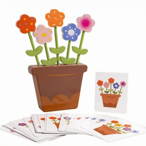 Amagogo Floral Arrangement Game Wooden Flower Puzzle Toy with Planter Box Matching Cards Colorful Petals Leaf Pieces Fine Motor Practice for Kids Suitable for Interactive Play Classroom Activities