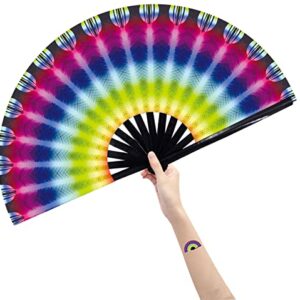 Amajiji Large Folding Hand Rave Fan Popping Fan for Line Dancing Clacking Fans for Dance,Party,Decoration,Festival (Ａperture)