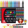 Amamao Acrylic Paint Markers, Soft Brush Tip Pens and Markers, Acrylic Paint Pens for Wood, Stone, Canvas, Glass, Fabric, Egg, Rock Painting and DIY Crafts Art Supplies (12)