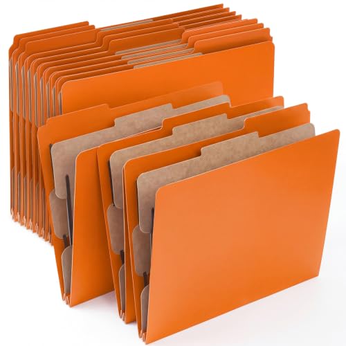 AmazingSpark 12 Pack Orange Classification Folders Letter Size, 1 Divider, 1/3-cut Tab, File Folders with Fasteners, Prongs, Expanding File Organizer Bulk for Office Employee, Coworker, Staff