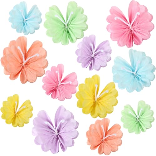 AmazingSpark 12 Pcs Butterfly Tissue Paper Pom Poms 3D Butterfly Birthday Party Decorations 3D Paper Hanging Butterflies for Women Baby Shower Wedding Wall Decor Fairy Tea Party Decorations