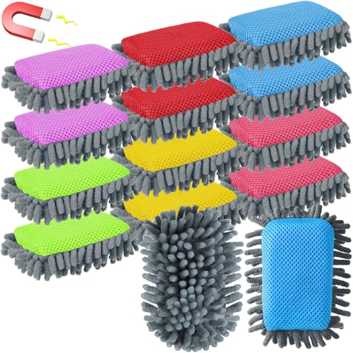 AmazingSpark 12 Pcs Microfiber Shag Erasers Whiteboard Bulk Magnetic Dry Erase Erasers Washable Colorful Erase for Markers Chalk Home Office Supplies Blue Yellow Green Red Pink Purple