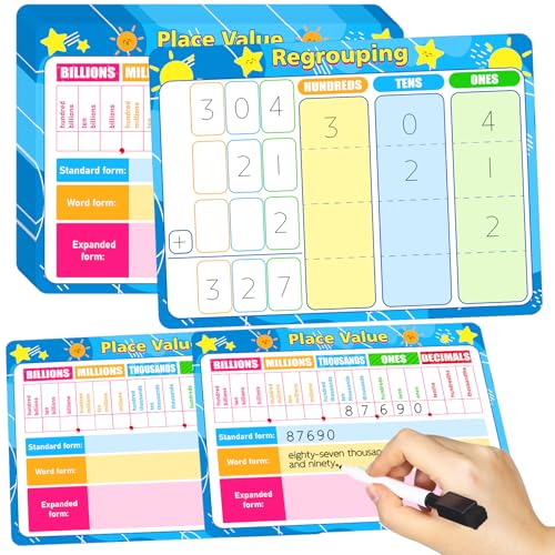 AmazingSpark 18 Pack Classic Place Value Charts Math Manipulative Whiteboards Dry Erase Flash Cards 9''x12'' Double Sided for Kids Student Teacher Classroom Must Have School
