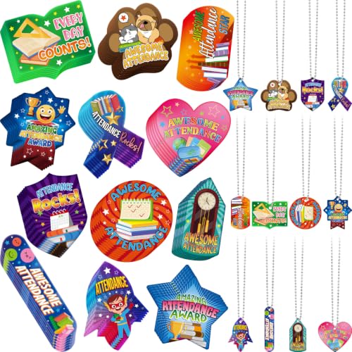 AmazingSpark 240 Pcs Awesome Attendance Reward Tags Bulk with Chains, Motivational Tag Education Awards Prizes PVC Waterproof Reading Necklace for School Classroom Teacher Reward