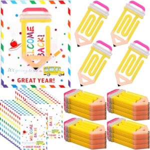 AmazingSpark 24 Set Back to School Teacher Gifts Jumbo Acrylic Paper Clips with Cards Sunday Appreciation Day Operation Paperclip Bookmark Classroom Supplies (Pencil Style 2,Back School)