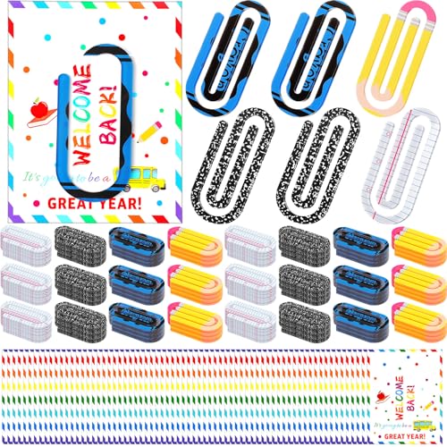 AmazingSpark 24 Set Back to School Teacher Gifts Jumbo Acrylic Paper Clips with Cards Sunday Appreciation Day Operation Paperclip Bookmark Classroom Supplies (Mixed Styles,Back School)