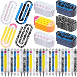 AmazingSpark 24 Sets Back to School Teacher Appreciation Gifts Bulk, Jumbo Acrylic Paper Clips&Ballpoint Pens, Cute Paperclip Bookmarks for First Day of School, Office Stationery Supplies (4 Style)