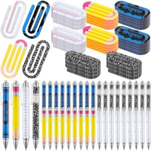 AmazingSpark 36 Sets Back to School Teacher Appreciation Gifts Bulk, Jumbo Acrylic Paper Clips&Ballpoint Pens, Cute Paperclip Bookmarks for First Day of School, Office Stationery Supplies (4 Style)