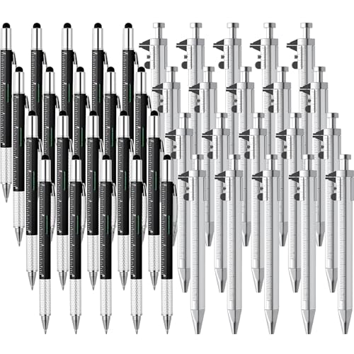 AmazingSpark 40 Pcs Tool Pen Gifts for Men 6 in 1 Multi-tool Pens with Level Gauge Stylus Vernier Caliper Multi Tool Bulk Gifts for Adult Men Dad Husband Birthday Stocking Stuffer(Black)