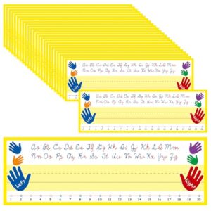 AmazingSpark 48 Pcs Left/Right Hand Cursive Name Plate for Desk, Self Adhesive Nametags with Alphabet Number Line 1-30 Waterproof Standard Alphabet Nameplates for Classroom School