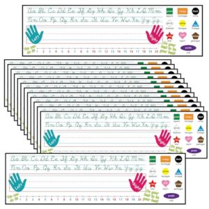 AmazingSpark 48 Pcs Traditional Cursive Name Plate for Desk, Self Adhesive Nametags with Alphabet Number Line 1-30 Waterproof Standard Alphabet Nameplates for Classroom School