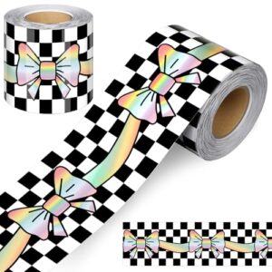 AmazingSpark 65 Feet Checkered Bow Bulletin Board Borders Back to School Pastel Checkered Border Trims Decoration for Classroom Borders Rolled Trim DIY Decoration for School Office Home Wall