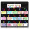 AmazingSpark Class Jobs Pocket Chart with 98 Colorful Dry Erase Cards and 3 Hooks, Back to School Bulletin Board, 24.5" x 19.7" Class Management Pocket Chart, Teacher's Helper for Classroom Decor