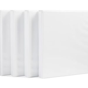 Amazon Basics 3-Ring Binder with Round Rings and Interior Pockets, 1-Inch, White, 4-Pack