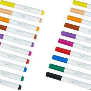 Amazon Basics Colored Washable Markers for Coloring and Drawing, Broad Line, Multicolored, 20-Pack
