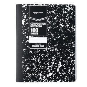 Amazon Basics Composition Notebook, College Ruled, 100 Sheets, 9.75" x 7.5", Marble Black, Sturdy Cover