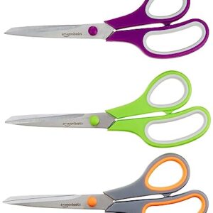 Amazon Basics Multipurpose Stainless Steel Scissors for Office, Crafts, Right/Left Handed, Comfort Grip, PVD Coated, 3-Pack, Multicolor