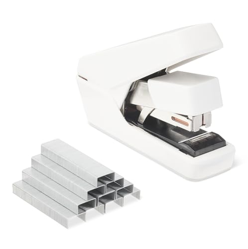 Amazon Basics Office Heavy Duty Stapler, Flat Clinch, Effortless, 40 Sheet Capacity, 1000 Staples, No Jam, for Classroom, Office or Desk Use, White