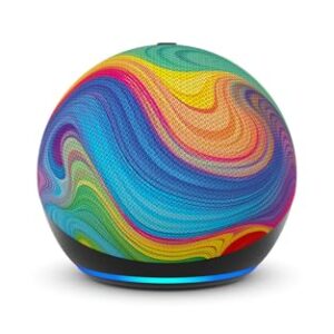 Amazon Echo Dot Kids (newest model), Smart speaker to enjoy age-appropriate audiobooks, interactive games and Alexa+ experiences to create and learn, Rainbow Swirl design