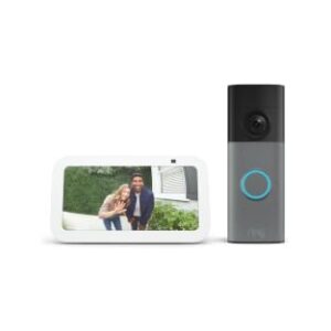 Amazon Echo Show 5 Smart Display with Alexa+ & Ring Battery Doorbell Bundle - 2x Bass, Retinal 2K Video, 6x Enhanced Zoom, Glacier White & Speckled Gray