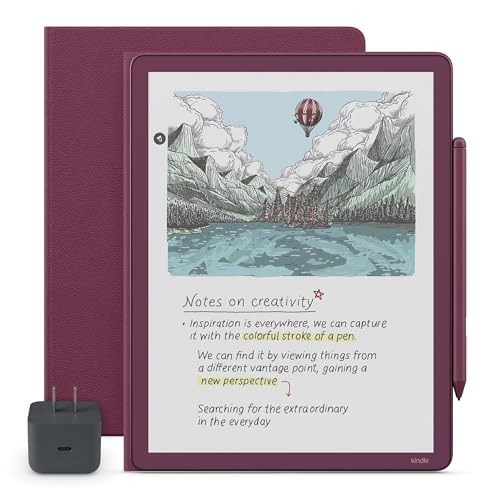 Amazon Kindle Scribe Essentials Bundle - Amazon Kindle Scribe Colorsoft (64GB) - Fig, Premium Pen, Premium Leather Executive Folio Cover-Fig,Power Adapter