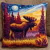 Amcdjkery Moose Latch Hook Kit for Adults,Cute Pillow Cushion DIY Rug Making with Pre-Printed Canvas 17x17 Inch