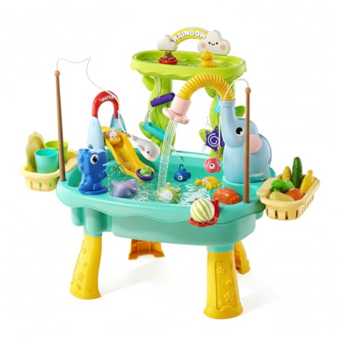 Ameble Play Sink for Toddlers 1-3 with Running Water Electric Recirculating Toy with Volcano Spray Fishing & Slide Activities - Blue Play Sink for Toddlers Blue with Running Water Electric recir