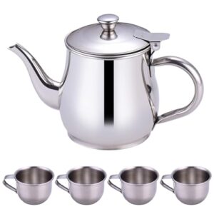 Ameble Portable 330ml Stainless Steel Long Spout Kids Tea Set with Filter Screen & 4 70ml Cups for Children Camping Home Kids Tea Set Includes Portable ml Stainless Steel Long spout teapot with filte