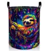 amepay Colorful Sloth Laundry Basket, Mystical Jungle Foldable Oxford Cloth, Waterproof Dirty Clothes Hamper with Handles, Clothing Storage Bin Toy Organizer for Bedroom Dorm Bathroom, 19.7"x15.7"