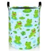 amepay Cute Frog Laundry Basket, Cartoon Frogs Lily Foldable Oxford Cloth, Waterproof Dirty Clothes Hamper with Handles, Clothing Storage Bin Toy Organizer for Bedroom Dorm Bathroom, 19.7"x15.7"