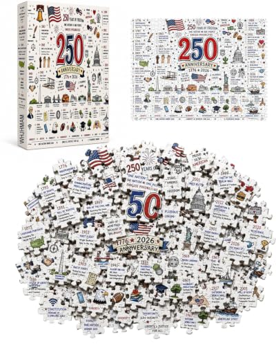 America 250 Puzzle 1000 Pieces for Adults, Patriotic Jigsaw with Flag Eagle Liberty Artwork, 4th of July Independence Day Gift, USA History Party Game, Framed Wall Decor, Family Activity