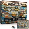 American Road Trip Jigsaw Puzzle 1000 Pieces for Adults, USA Map Puzzle with 50 States Landmarks, Vintage Route 66 and National Parks, United States Travel Map Puzzle