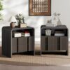 AMERLIFE Fluted Night Stand Set 2 with Storage Drawers, Modern Small Nightstand & Bedside Table with Open Shelf, Curved Profile Design & Pine Handles, Wood End Table for Bedroom, Black