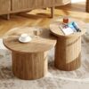 AMERLIFE Rustic Nesting Coffee Table Set of 2, Wood Finish Coffee Table Set, Farmhouse Round Sofa Side Tables for Living Room, Small Spaces, Natural Finish