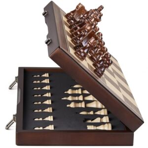 AMEROUS 15'' Magnetic Wooden Chess Set for Adults Kids - with Folding Board, Gift Package, Pieces Storage Slots, Handmade Pieces,Chess Board Game Set for Tournament Professional Beginner