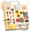 AMGAMGTS Wooden Montessori Busy Board with 17 LED Lights for Toddlers
