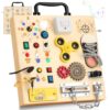 AMGAMGTS Wooden Montessori Busy Board with 17 LED Lights for Toddlers