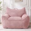 AMICLIBER Giant Bean Bag Chair for Adults, Oversized Bean Bag Sofa with Armrests & Back Support, Fluffy Corduroy Single BeanBag Accent Chairs Couch for Living Room, Bedroom,Dorm,Pink