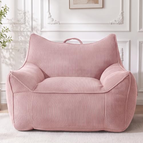 AMICLIBER Giant Bean Bag Chair for Adults, Oversized Bean Bag Sofa with Armrests & Back Support, Fluffy Corduroy Single BeanBag Accent Chairs Couch for Living Room, Bedroom,Dorm,Pink