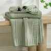 Amélie Home Chenille Throw Blanket for Couch, Soft Cozy Chunky Knit Blanket, Moss Stitch Throw for Sofa, Bed, Living Room, Lightweight Warm Home Decor, Sage Green 60"x80"
