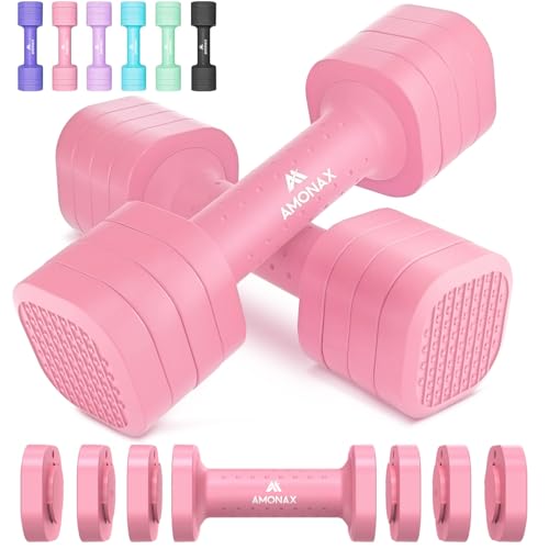Amonax Adjustable Dumbbells Set, 1kg/2kg/3kg/4kg/5kg Dumbbell Pair, 4-in-1 and 5-in-1 Weights Dumbbells Set Women Men, Free Weights for Home Gym, Workout Hand Weights for Strength Training
