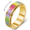 AmorArtSky Checkered Fidget Ring, Multicolor Diamond Pattern Spinner Ring