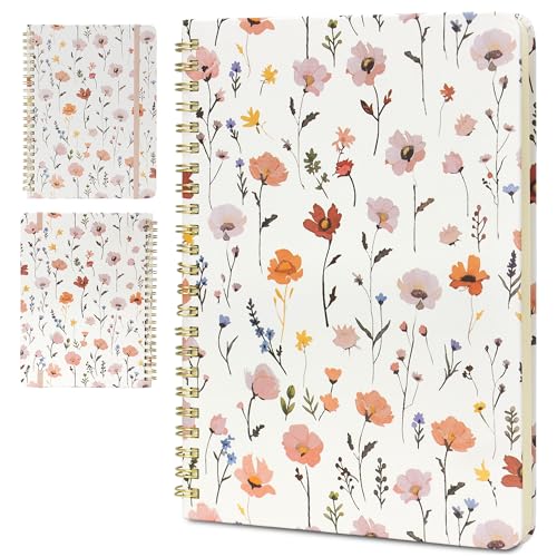 AmorBeBe Spiral Notebook Lined for Women & Men, 100 GSM thick 140 Pages, Bible Verse Notebook for Bible study A5 size with Back Pocket (Flower)