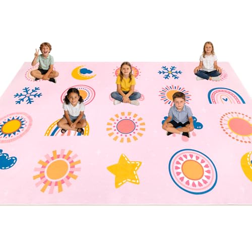 Amoreopia Kids Classroom Rug, 7.6' x12' Classroom Carpet with 24 Seating Spots, Classroom Area Rug for Preschool, Non-Slip Backing Easy to Clean Daycare Rug for Kindergarten, Homeschool & Playroom