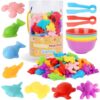 AMOR PRESENT 56 Couting Animals, 6 Sorting Bowls, 2 Tweezers, Storage Tube